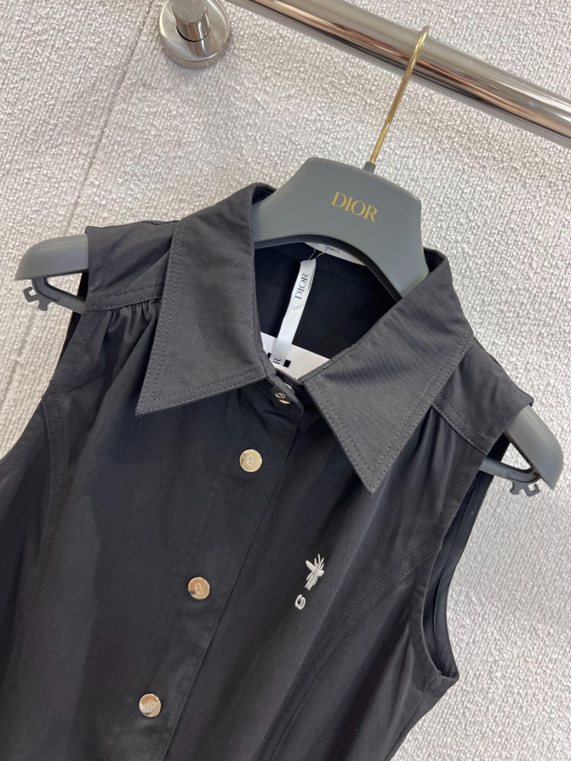 Dior Exclusive Bee Embroidery Denim Belted Vest Dress Black