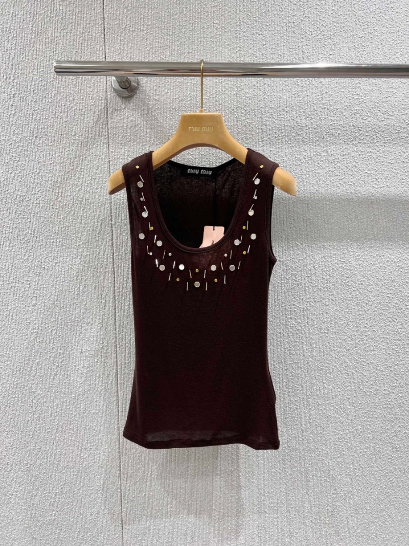 Miu Miu Exclusive Caramel Beaded Metal-Trim Fitted Vest