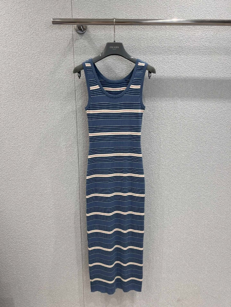 Prada Exclusive 25SS Spring Summer Striped Stretch Cotton Knit Dress