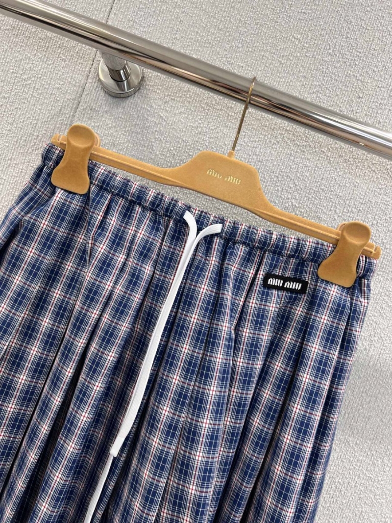 Miu Miu Spring/Summer 25Ss Exclusive Plaid Pleated Midi Skirt