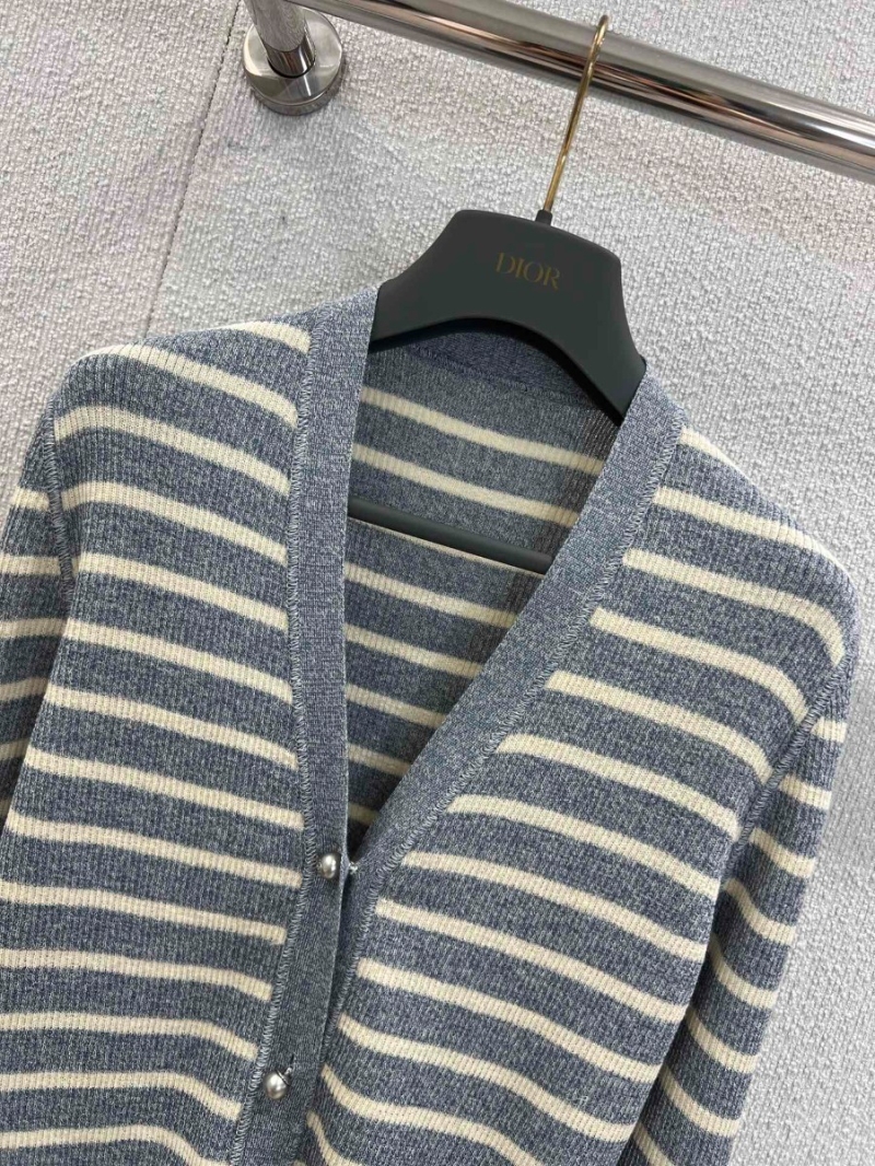 Dior 25SS Contrast Stripe Ultra-Thin Linen Knit Cardigan Grey
