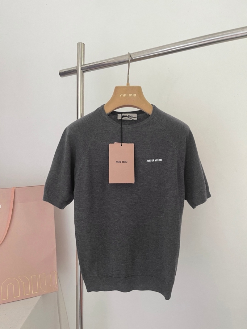 Miu Miu Spring 2025 Knit Short-Sleeve Tops Base Layer Grey Shirt