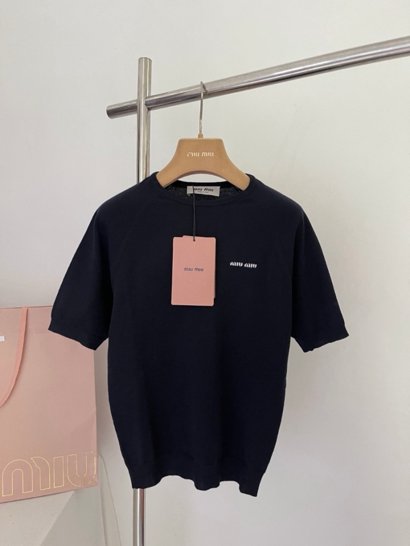 Miu Miu Spring 2025 Knit Short-Sleeve Tops Base Layer Black Shirt