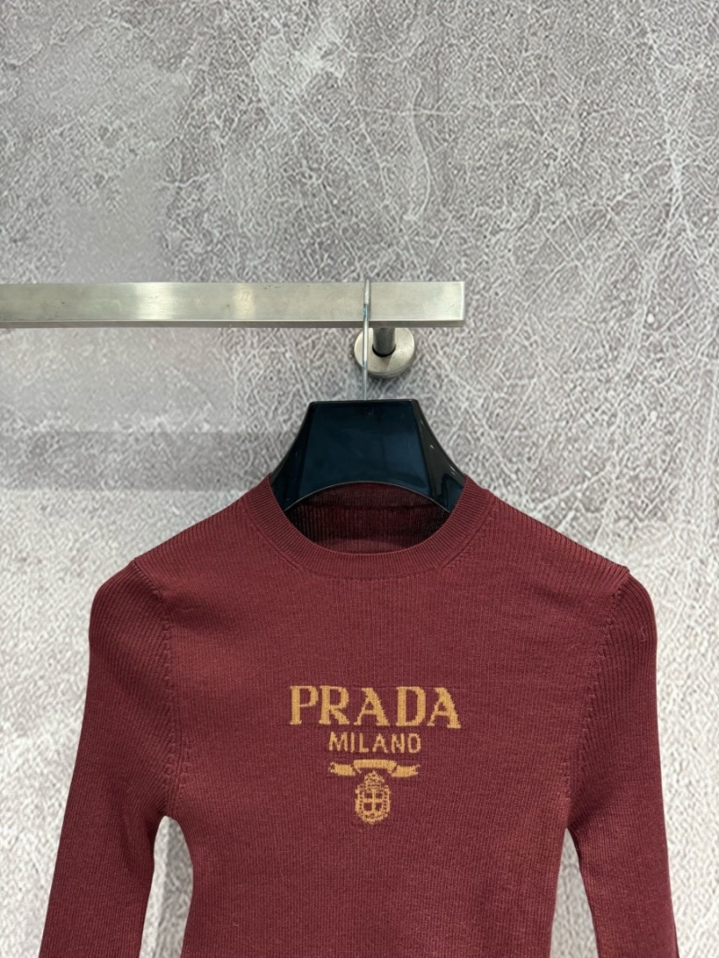 Prada Micro-Logo High-Waisted Knit Sweater Wine