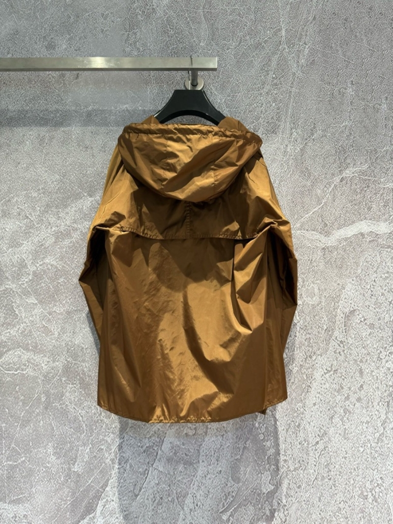 Prada Caramel Trench Coat - Lightweight Nylon Oversized Hooded Jacket