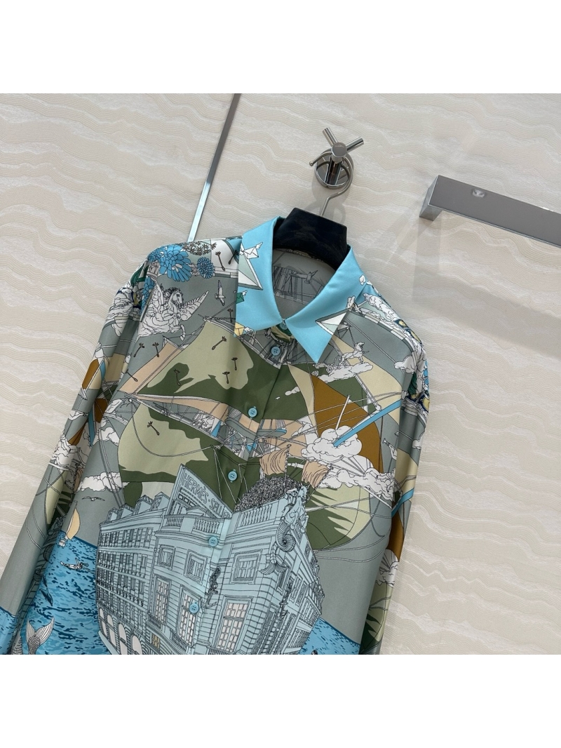 Hermes Cruise Party Series Imported Silk Print Shirt