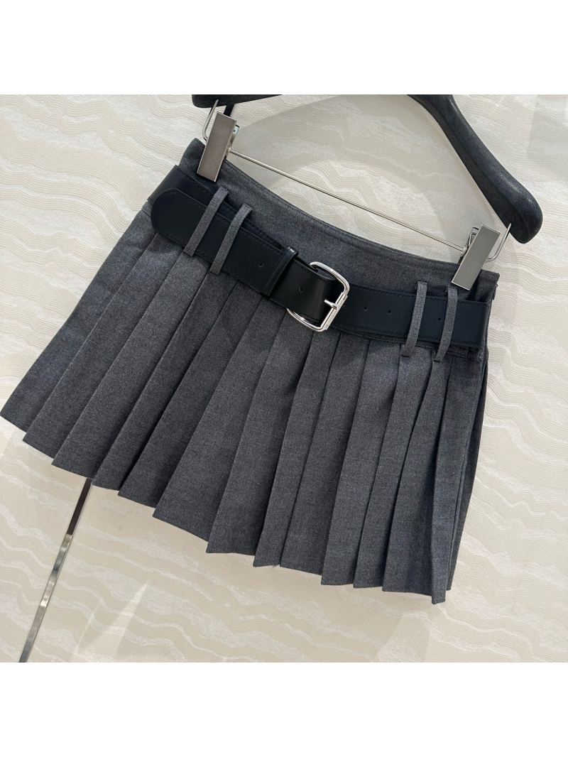 Alexander Wang Pleated Mini Skirt with Belt Grey