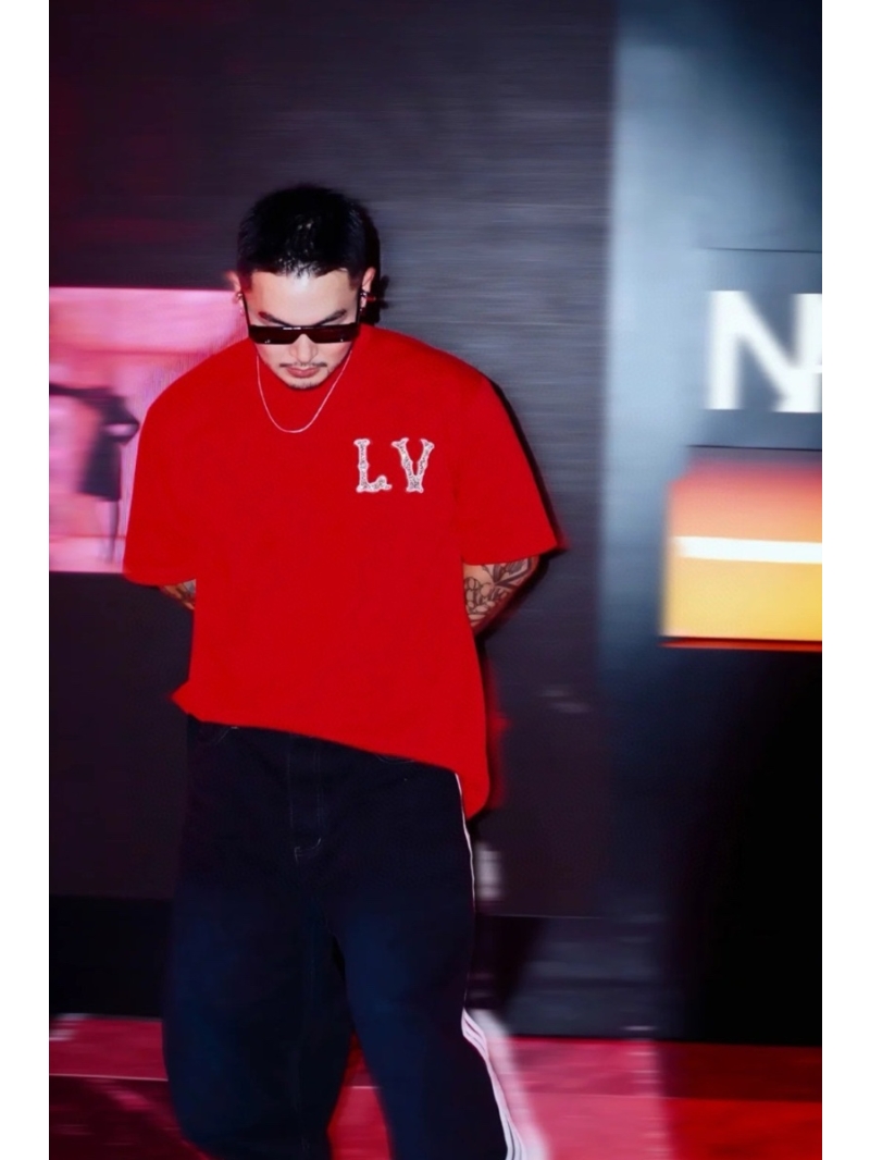 Louis Vuitton LV Unisex Checker Pattern Beaded Short-Sleeve T-Shirt