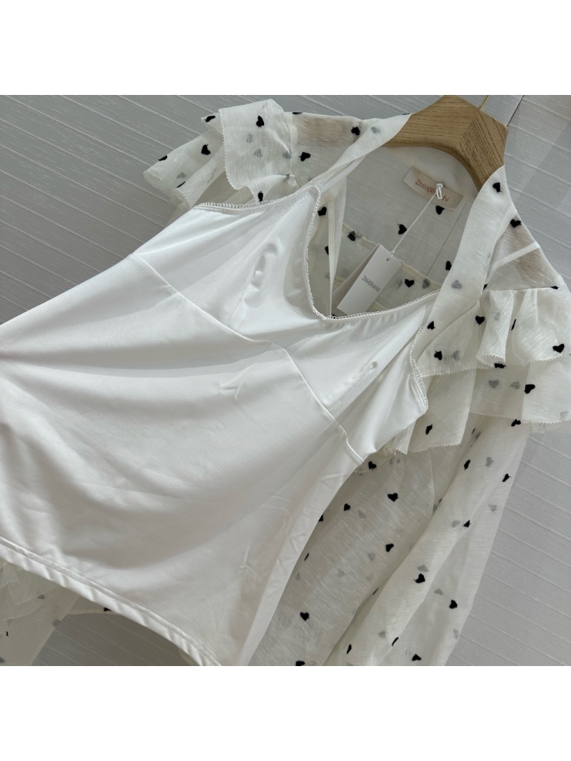 Zimmermann 2025 Early Spring Heart Embroidered Linen Lantern Sleeve Blouse White