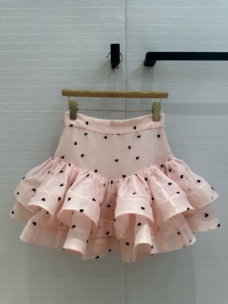 Zimmermann 2025 Early Spring Heart Embroidered Linen Ruffle Skirt Pink