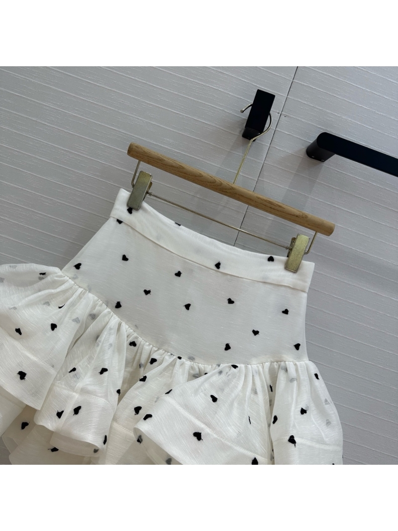 Zimmermann 2025 Early Spring Heart Embroidered Linen Ruffle Skirt White