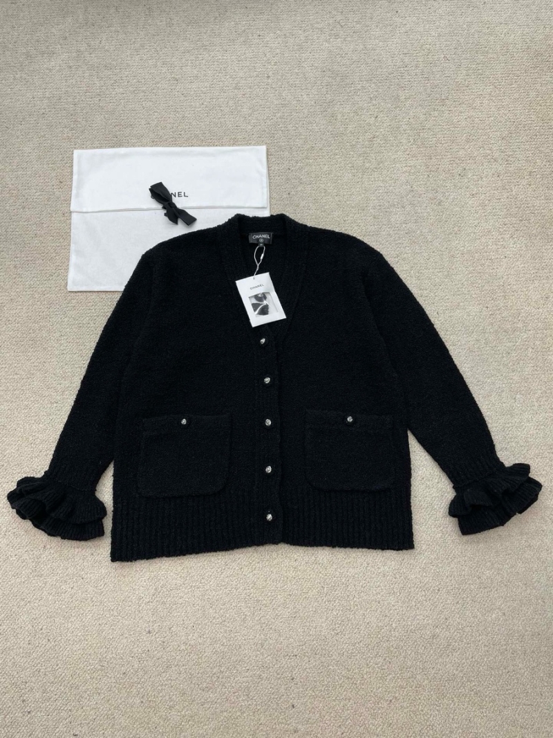 Chanel 24k Duveier Collection Knit Cashmere Wool Cardigan Black