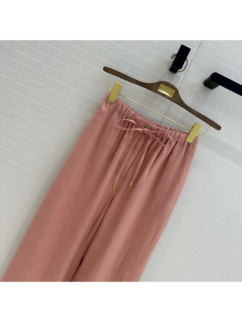 Loro Piana 2025 Early Spring Minimalist Linen Wide-Leg Pants pink