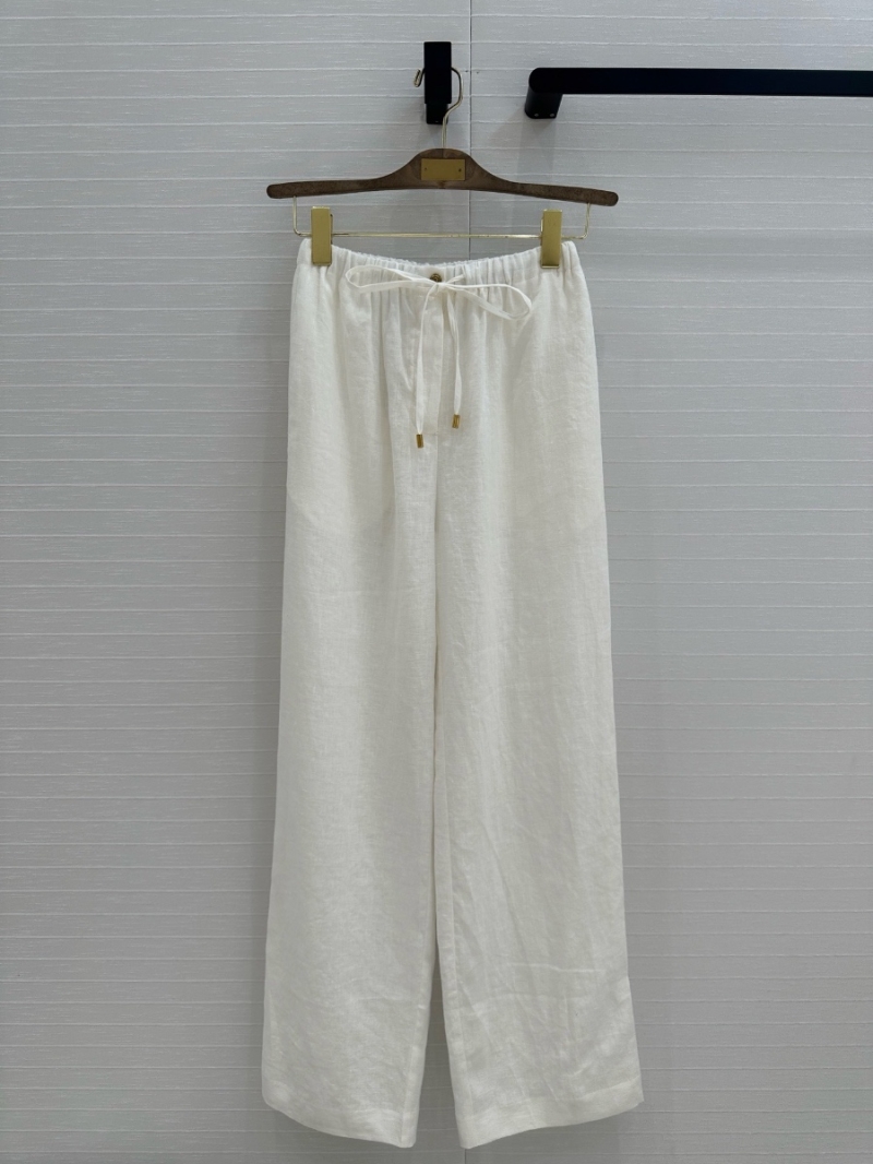 Loro Piana 2025 Early Spring Minimalist Linen Wide-Leg Pants White