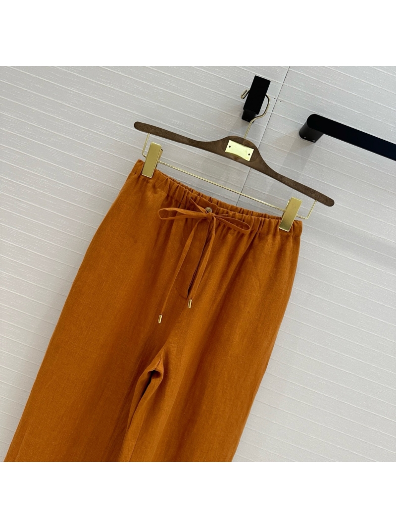 Loro Piana 2025 Early Spring Minimalist Linen Wide-Leg Pants Ginger