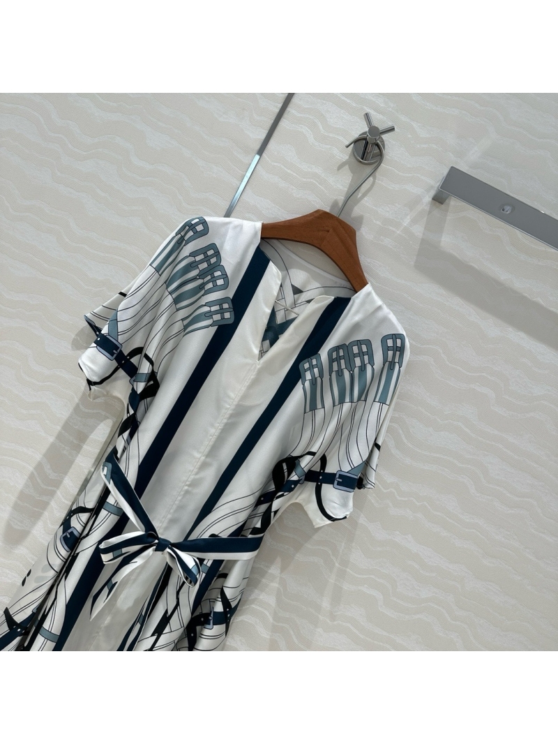 Hermès Chain and Rope Print Imported Silk Short Sleeve Dress