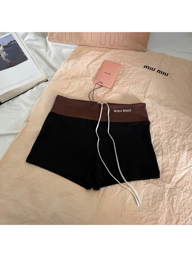 Miu Miu Exclusive Limited-Edition Summer Contrast-Panel Elastic Waist Embroidered Logo Micro Skirt