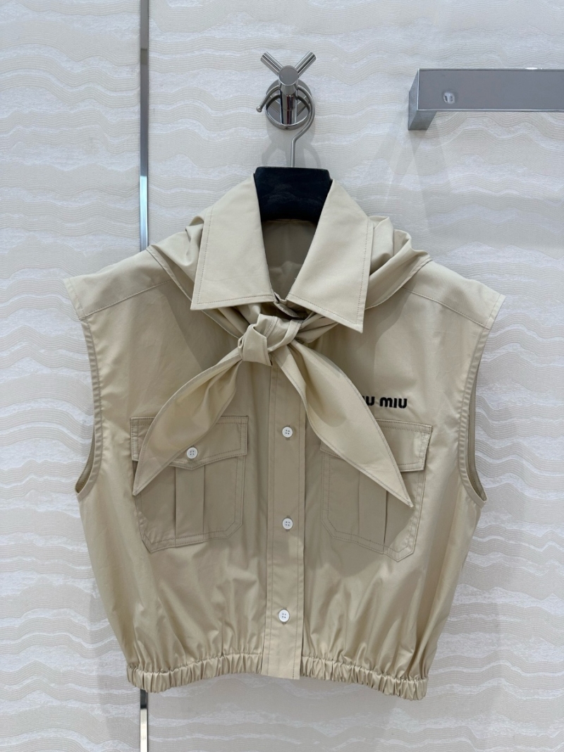 Miu Miu 2025 Spring/Summer Scout-Youthful Bow-Tie Vest Shirt Beige