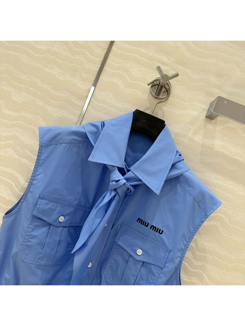 Miu Miu 2025 Spring/Summer Scout-Youthful Bow-Tie Vest Shirt Blue