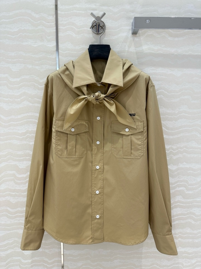 Miu Miu 2025 Spring/Summer Scout-Youthful Scarf-Tie Shirt Beige