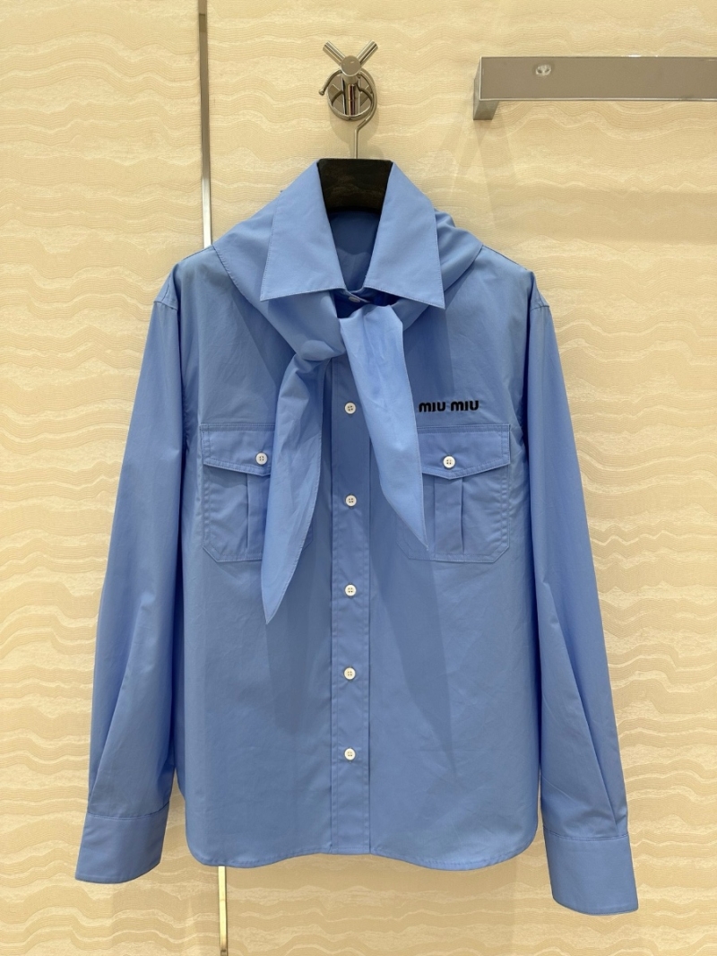 Miu Miu 2025 Spring/Summer Scout-Youthful Scarf-Tie Shirt Blue