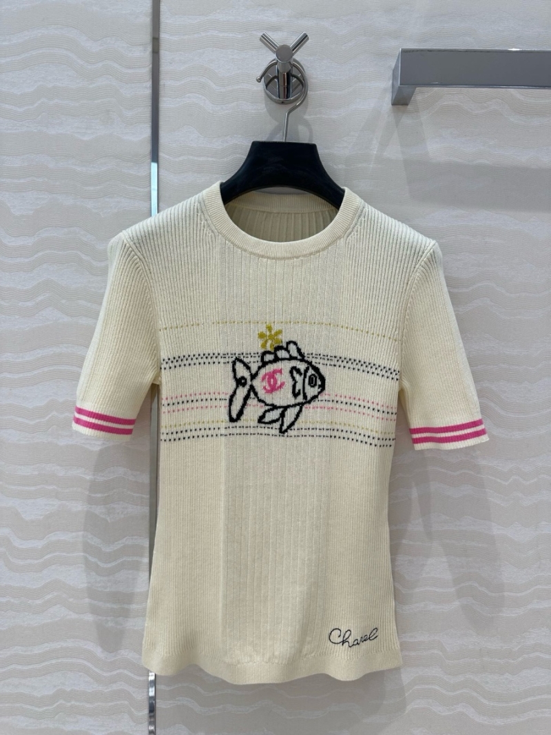 Chanel 2025 Early Spring "Little Fish" Jacquard Knit Top Creme