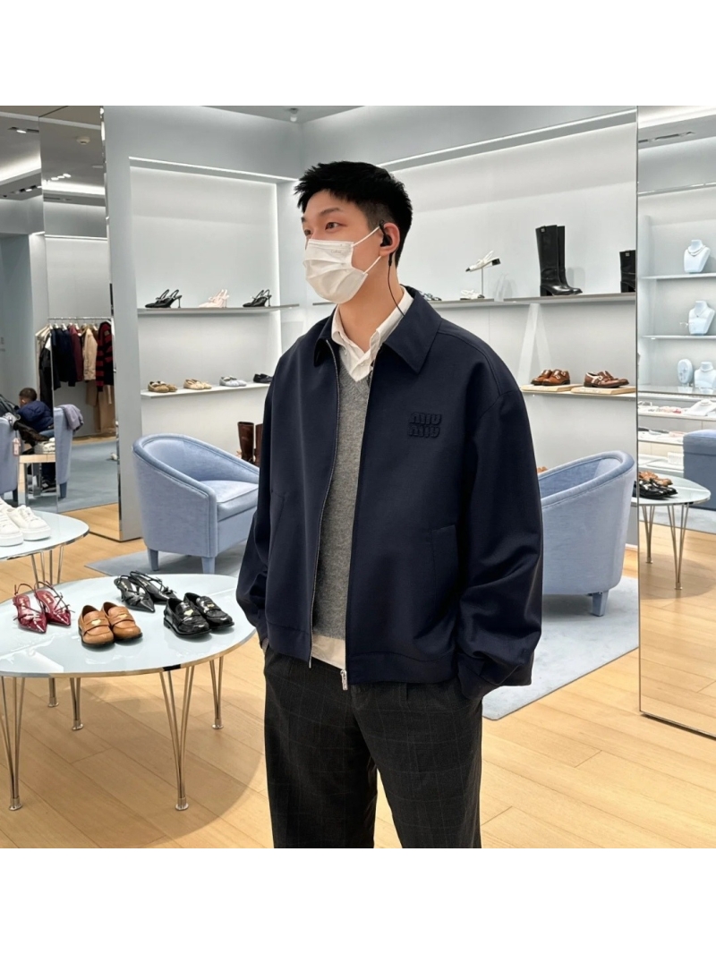 MIU MIU Unisex Wool Mohair Shirt Jacket in Navy