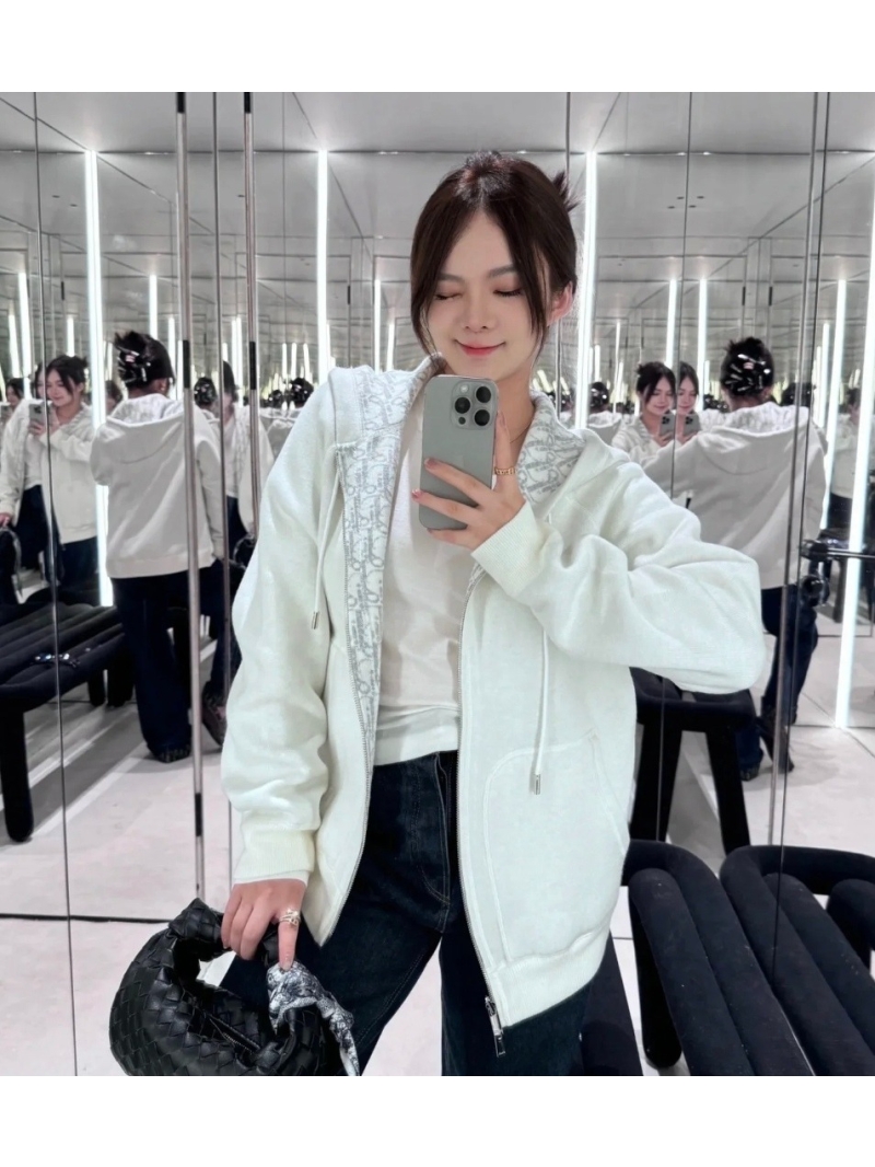 Dior CD Jacquard-Lined Zipper Wool Hoodie Jacket