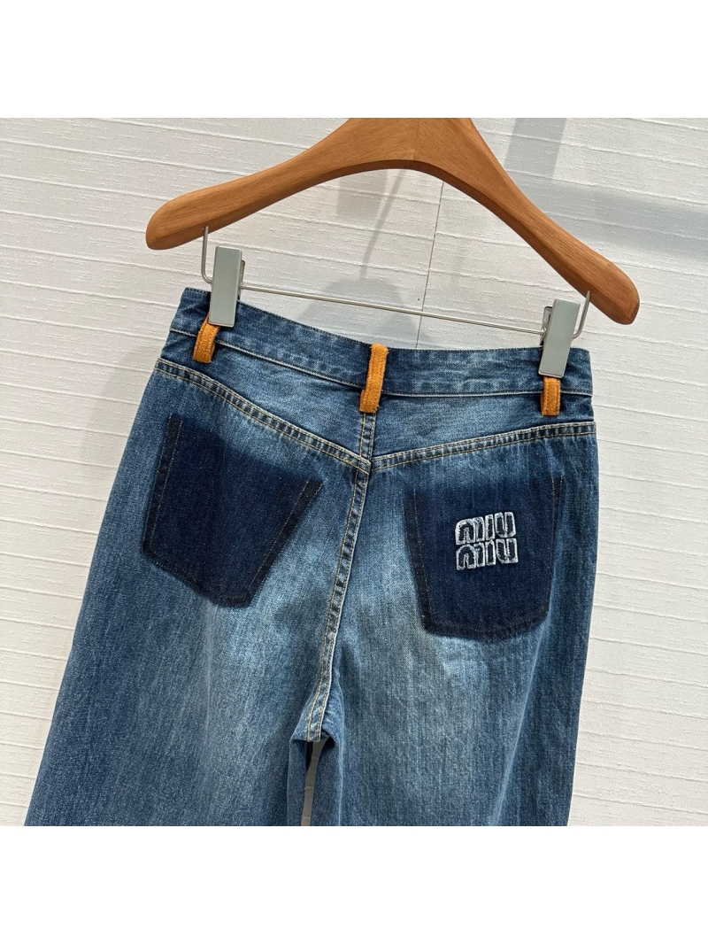 Miu Miu Early Autumn 2024 Contrast Suede Trim Denim Pants