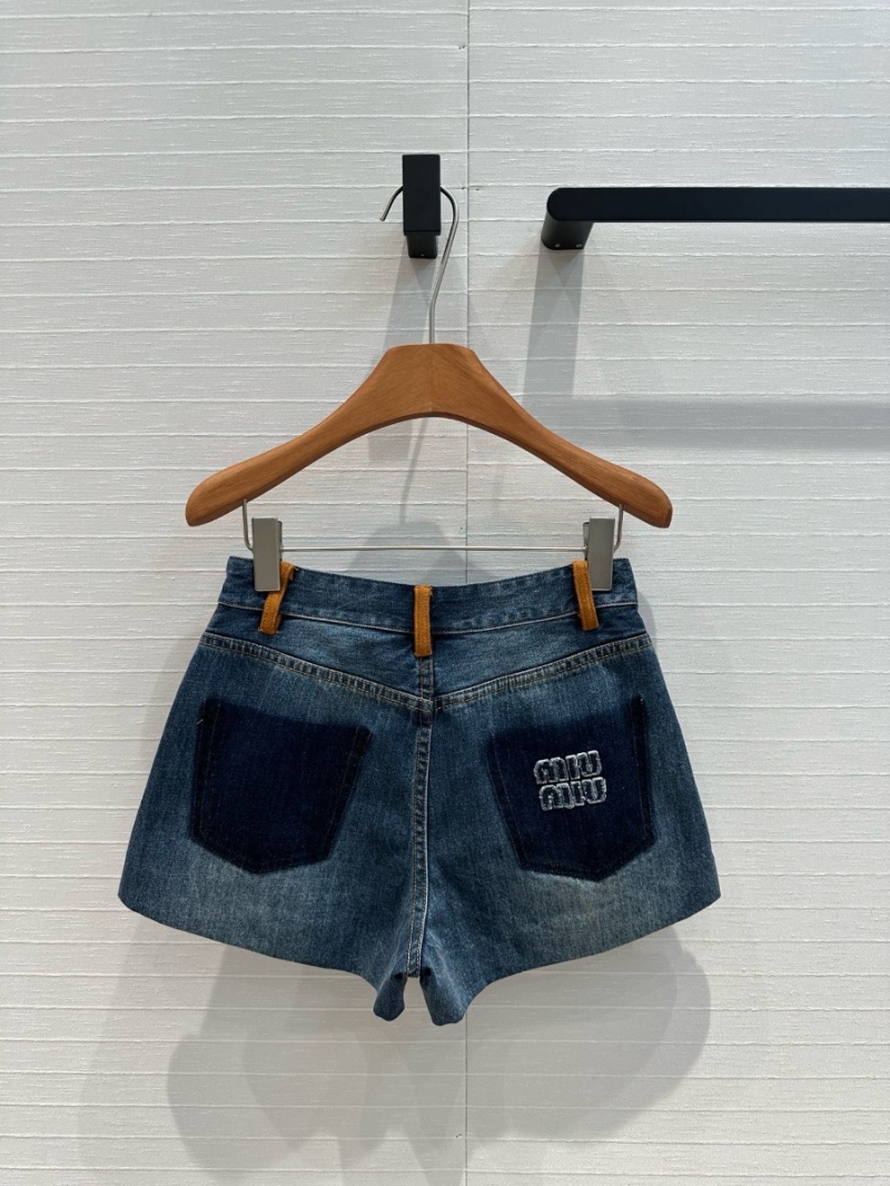 Miu Miu Contrast Suede Trim Denim Shorts