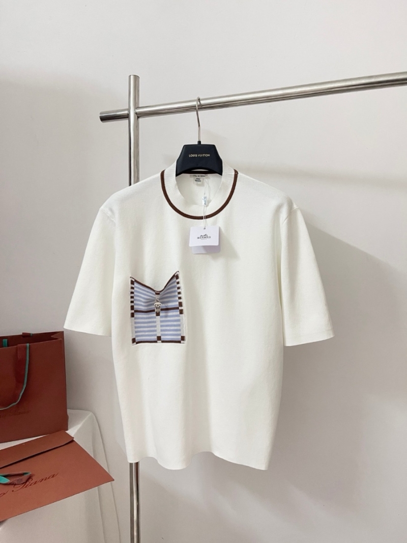 Hermes Exclusive Limited-Edition Contrast Trim Pocket Knit T-Shirt
