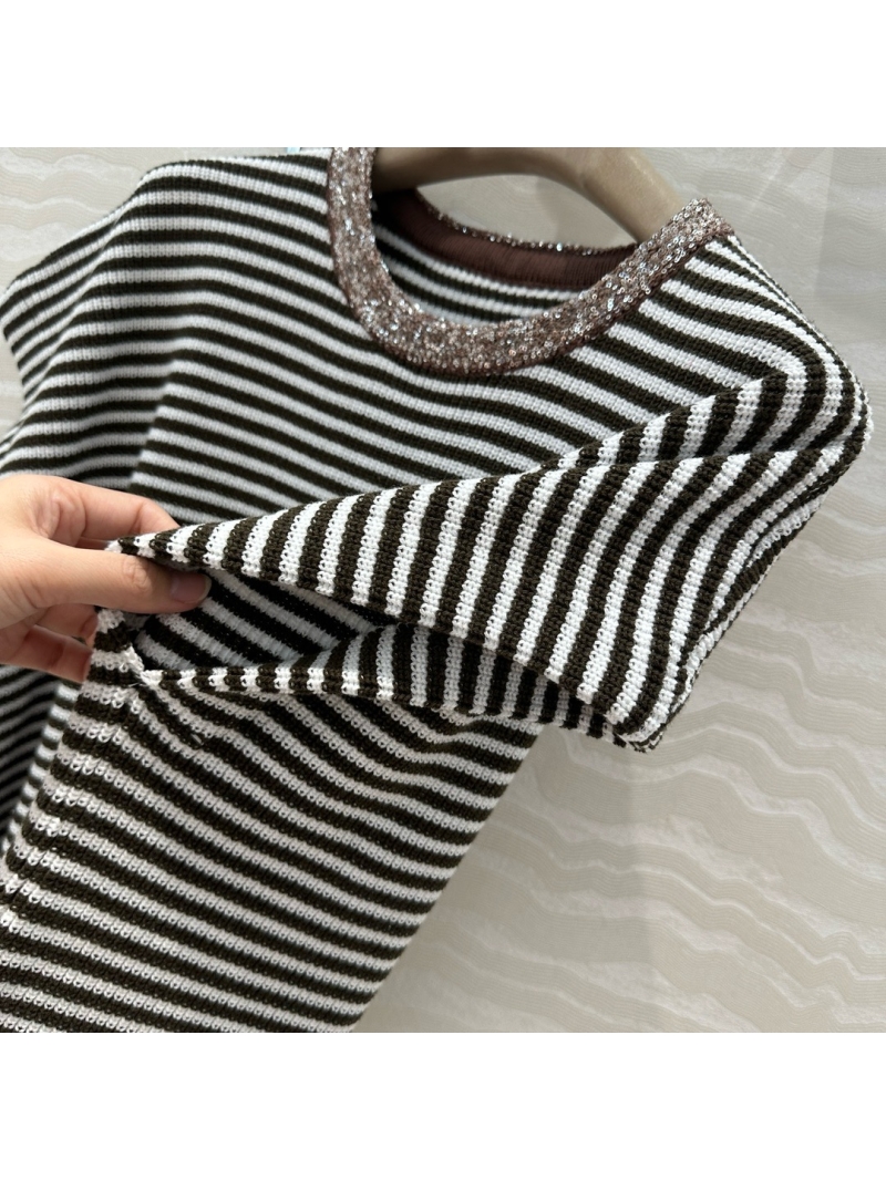 Brunello Cucinelli Italian Aesthetic Striped Sequin Collar Sweater