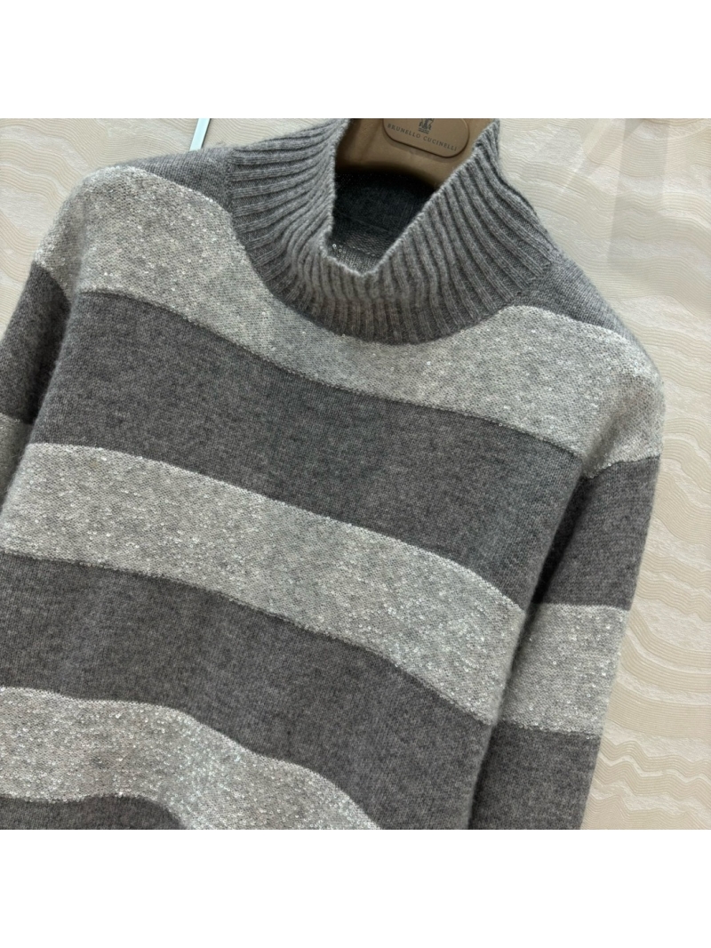 Brunello Cucinelli Sequin-Embellished Cashmere Knit Sweater Grey