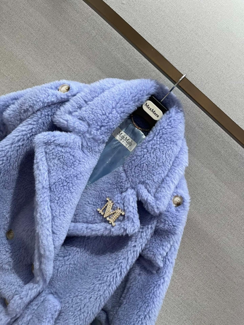 MaxMara Teddy Bear Short Cape with Shoulder Epaulettes. Bluesh-Purple