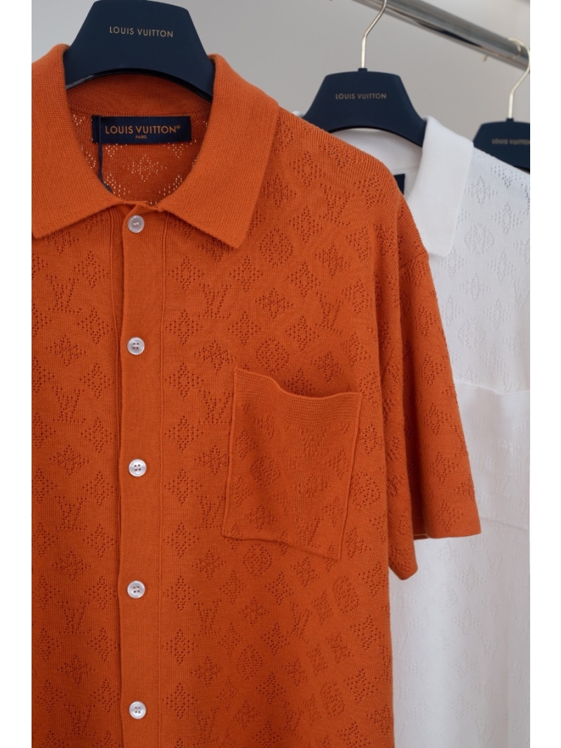 Louis Vuitton LV 24 Monogram Mesh Cotton Short-Sleeve Shirt ORange