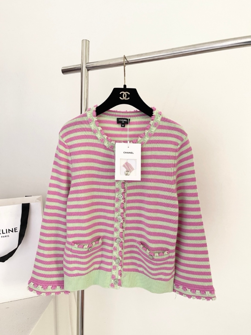 Chanel 25 Spring/Summer Luxurious Striped Cardigan Pink and Green
