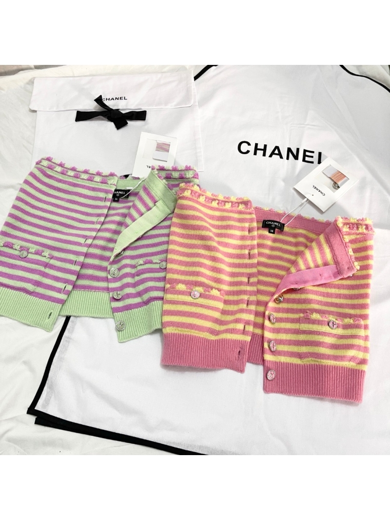 Chanel 25 Spring/Summer Elegant Striped Tube Top Pink and Yellow