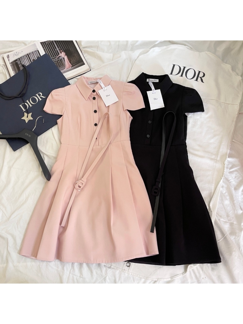 Dior Exclusive Limited-Edition Button-Front Belted Fit & Flare Dress Pink