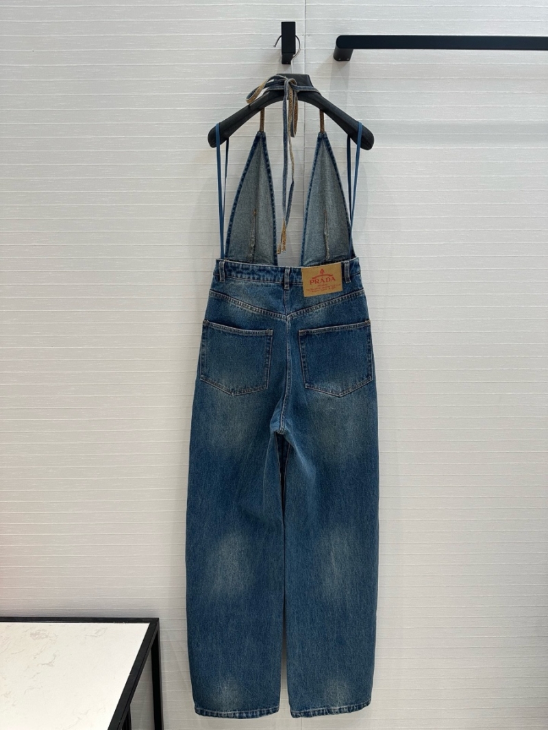 Prada 2025 Early Spring Halter Neck Denim Jumpsuit