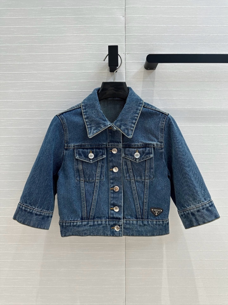 Prada 3/4 Sleeve Cropped Denim Jacket – High-Street Fashion Must-Have