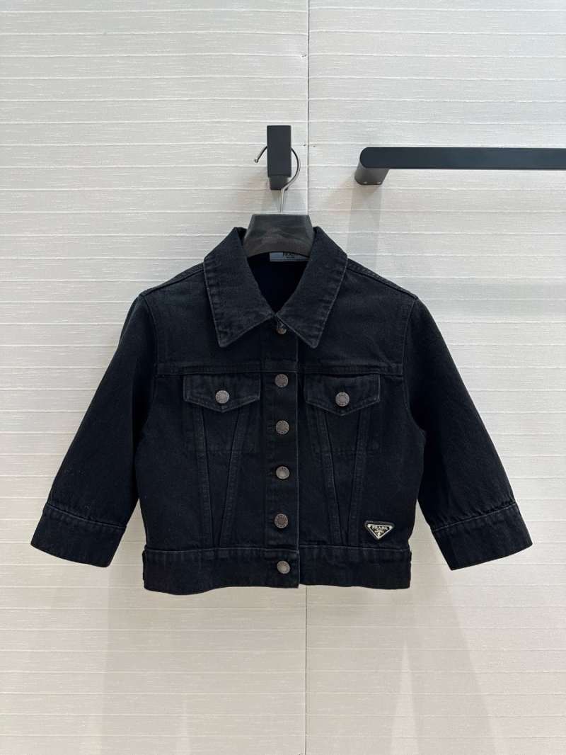 Prada 3/4 Sleeve Cropped Denim Jacket Black – High-Street Fashion Must-Have