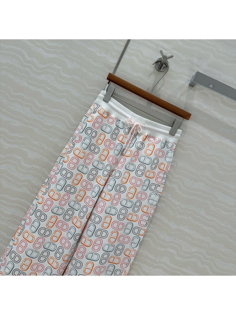 Hermes Chaine d’Ancre Printed Jersey Cotton Straight-Leg Casual Pants