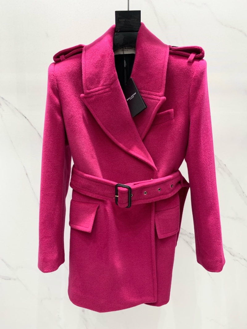 YSL SAINT LAURENT Fuchsia Full Wool Coat Jacket