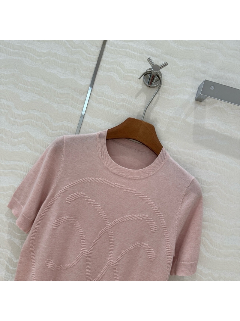 Hermes 16-Gauge Wool Knit Top with Logo Jacquard Pink - Elegant & Timeless