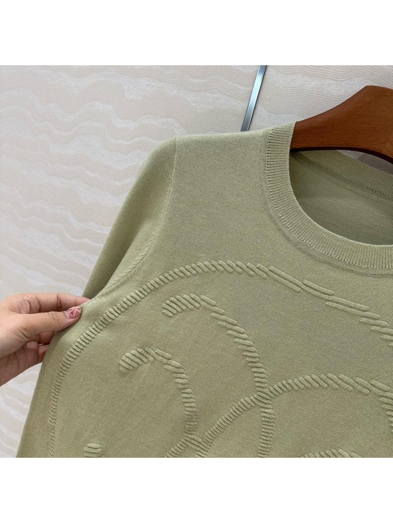 Hermes 16-Gauge Wool Knit Top with Logo Jacquard Green - Elegant & Timeless