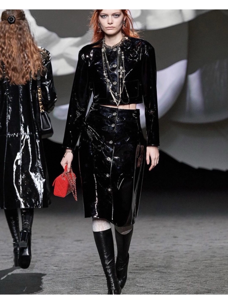 CHANEL Limited Edition Patent Sheepskin Leather Jacket