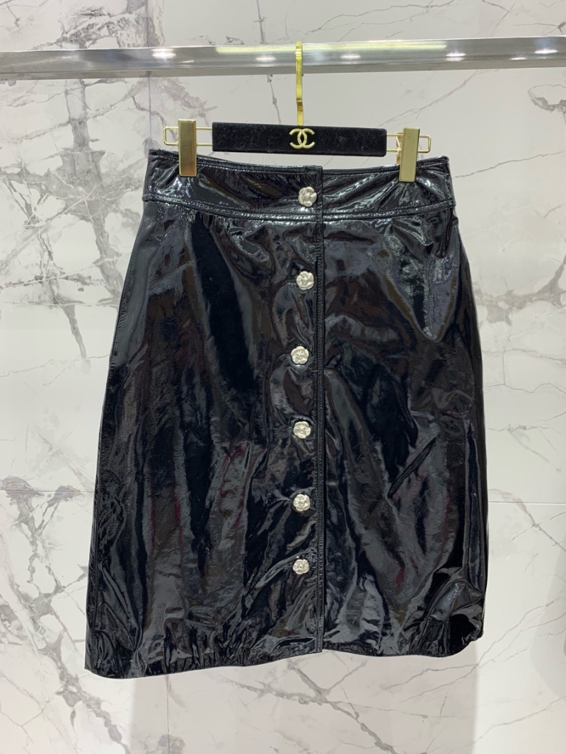 CHANEL Limited Edition A-Line Patent Sheepskin Leather Skirt Collection