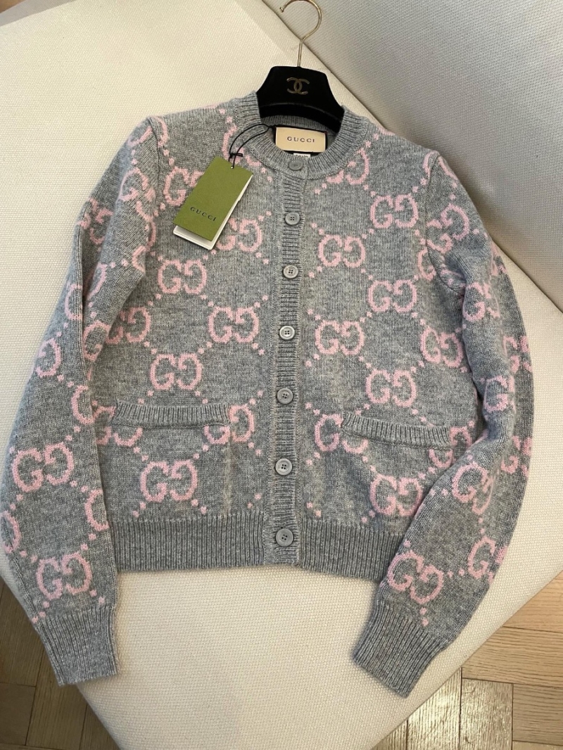 Gucci 2024 Wool Grey-Pink Cardigan Sweater