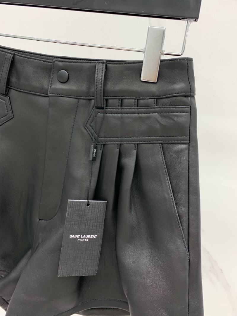 Saint Laurent YSL Pleated Wide-Leg Lambskin Shorts