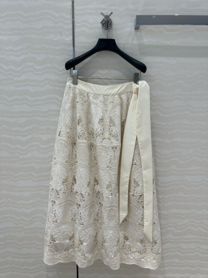 Valentino Embroidered Lace Lantern Midi Skirt with Tie Detail - Elegant & Luxurious